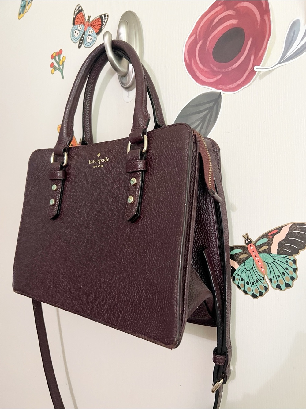 kate spade Plum Pebbled Leather Satchel with Gold Hardware